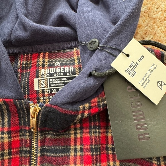 NWT RawGear Men’s Small Plaid Flannel Zip Up Hoodie Jacket - Picture 3 of 3